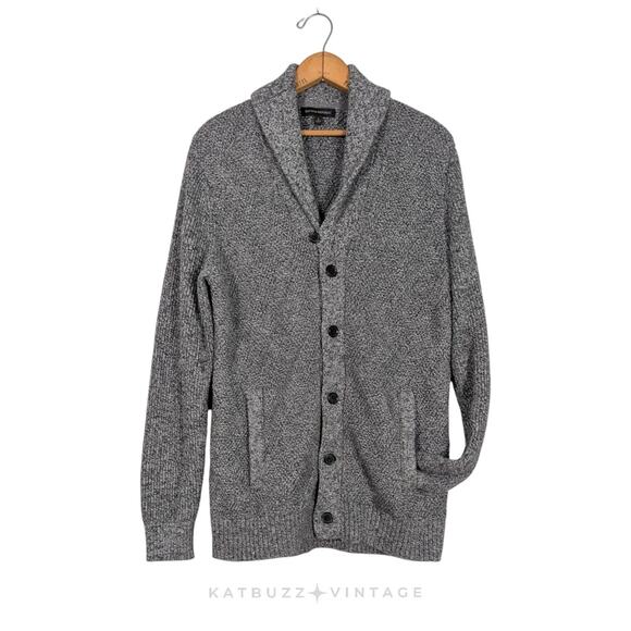 Banana Republic Cardigan Sweater L Gray Shawl Collar Cotton Academia Professor - Picture 1 of 8
